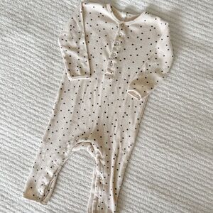 Quincy Mae Cream and Black Dotted ribbed jumpsuit